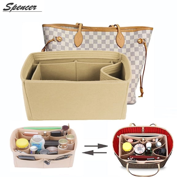 Spencer Purse Organizer Insert Bag in Bag Felt Fabric Handbag Tote Organizer with Compartment Inner Fit for Speedy Neverfull (10.2"*5.9"*5.9", Beige)