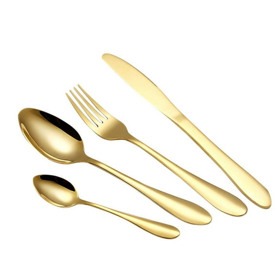 Spencer Rainbow Buffet Flatware Set, 4 Piece Stainless Steel Dinner Steak Knife Fork Tea Spoons Utensils Cutlery Service for 1 "Gold"