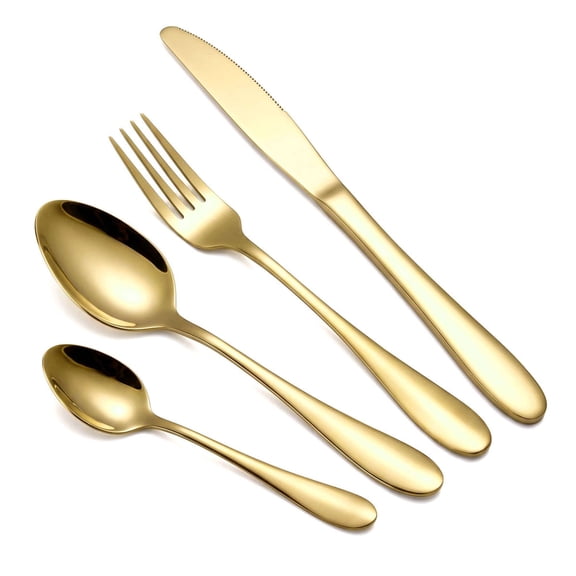 Spencer Rainbow Buffet Flatware Set, 4 Piece Stainless Steel Dinner Steak Knife Fork Tea Spoons Utensils Cutlery Service for 1 "Gold"