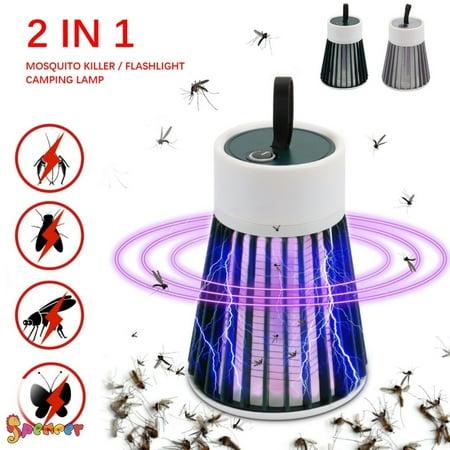 Spencer Rechargeable Mosquito Killer USB LED Light Electrc Electric Indoor Lamp Fly Bug Insect Zapper Trap Pest for Home Outdoor Camping (Gray - no switch)