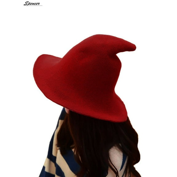 Spencer Red Steeple Wool Big Brimmed Pointed Witch Hat Halloween Costume Accessory