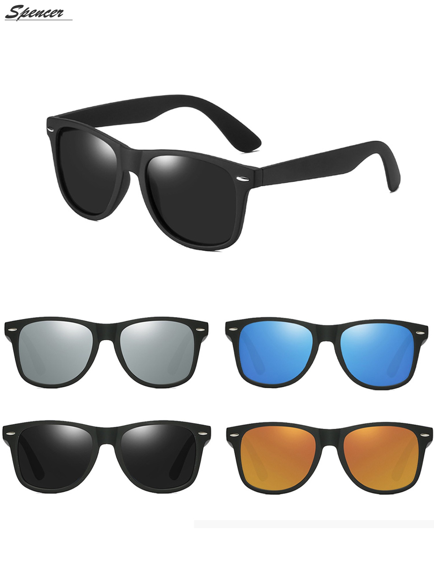 Spencer Retro HD Polarized Colored Mirrored Lens Sunglasses Ultralight Driving UV400 Eyewear Glasses for Men Women "Black+Gray " - image 1 of 6