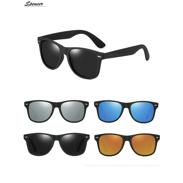 Spencer Retro HD Polarized Colored Mirrored Lens Sunglasses Ultralight Driving UV400 Eyewear Glasses for Men Women "Black+Gray "