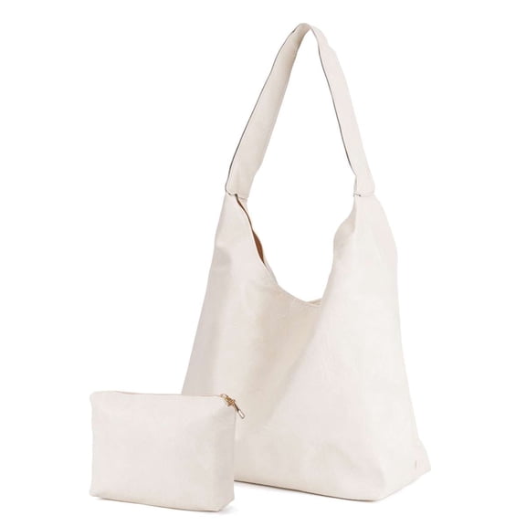 Spencer Retro PU Bags for Women Tote Bag with Purse Slouchy Bag Hobo Handbag Crescent Satchels Shoulder Bag, 2pcs Bag Set, Beige