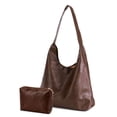 thumbnail image 1 of Spencer Retro PU Bags for Women Tote Bag with Purse Slouchy Bag Hobo Handbag Crescent Satchels Shoulder Bag, 2pcs Bag Set, Coffee, 1 of 9