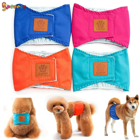 Spencer Reusable Belly Bands for Male Dogs - Washable Dog Diapers Male Puppy Nappies Wrap for Small Pets (L: Waist 16.1"-18.1",Orange)