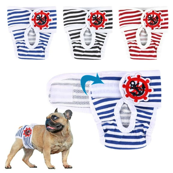 Spencer Reusable Dog Diapers Washable Doggie Doggy Diapers for Female Dog, Striped Sanitary Wraps Panties Pet Diapers for Small Medium Dogs