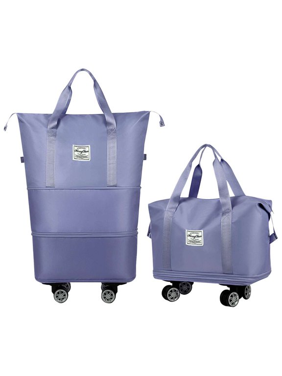 Rolling Duffel Bag with Wheels, 3 Layer Expandable Luggage Bag Foldable Luggage Carry On Bag Weekend Bag with Detachable Wheels for Travel, Blue