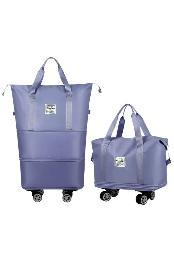 Rolling Duffel Bag with Wheels, 3 Layer Expandable Luggage Bag Foldable Luggage Carry On Bag Weekend Bag with Detachable Wheels for Travel, Blue