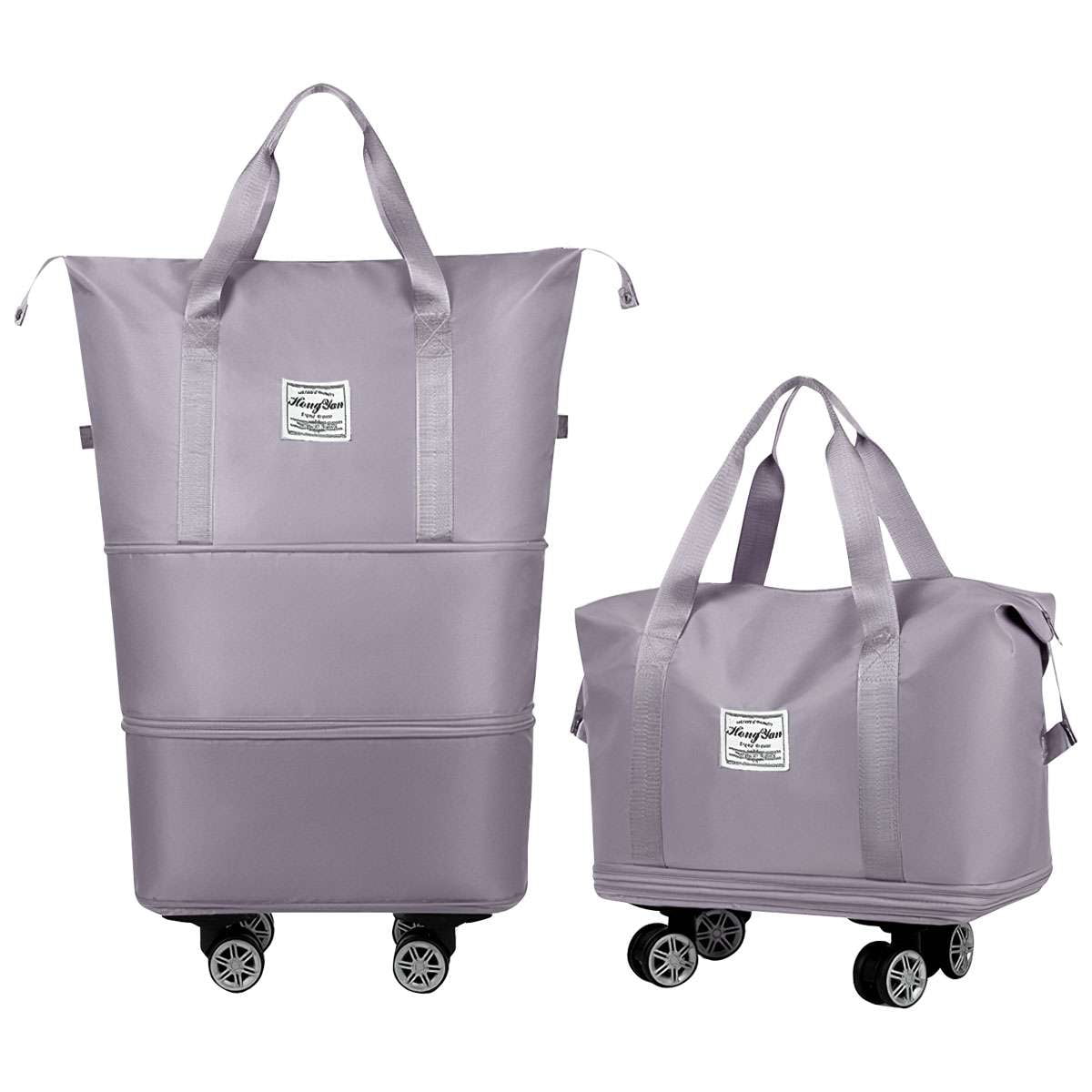 Spencer Rolling Duffel Bag with Wheels, 3 Layer Expandable Luggage Bag Foldable Luggage Carry On Bag Weekend Bag with Detachable Wheels for Travel, Gray