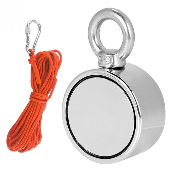 Spencer Round Double Sided Fishing Magnet Super Strong Neodymium 400LBS Pulling Force Thick Eyebolt Treasure Hunt with 10M Rope