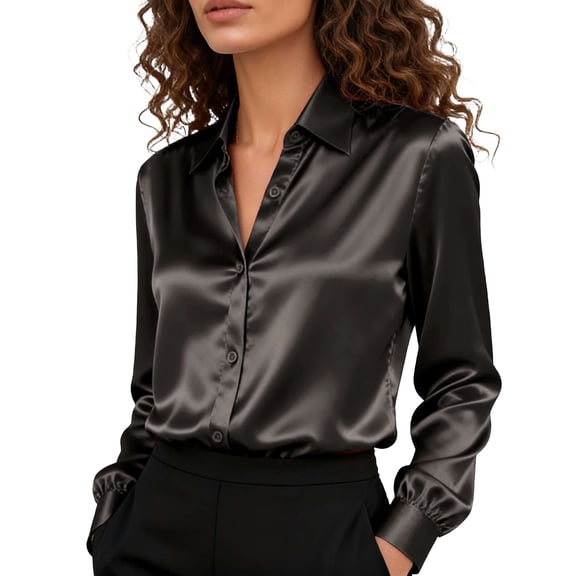 Spencer Satin Blouses for Women Silk Button Down Shirts Long Sleeve Blouses Business Work Shirt Dressy Casual Tops, Size S-XXL