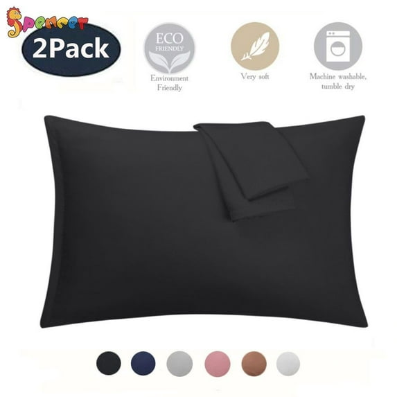 Spencer Set of 2 Pure Cotton Pillow Case Bed Pillow Covers Soft Solid Pillowcase Cover for Hair and Skin - King (Black)
