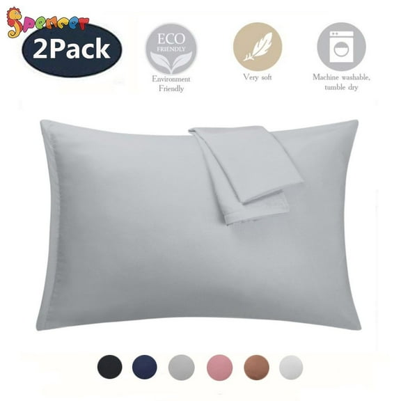 Spencer Set of 2 Pure Cotton Pillowcases for Hair and Skin Ultra Soft Pillow Covers with Envelope Closure (Gray, Queen)