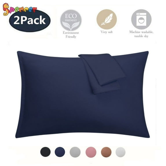 Spencer Set of 2 Pure Cotton Pillowcases for Hair and Skin Ultra Soft Pillow Covers with Envelope Closure (Navy, King)