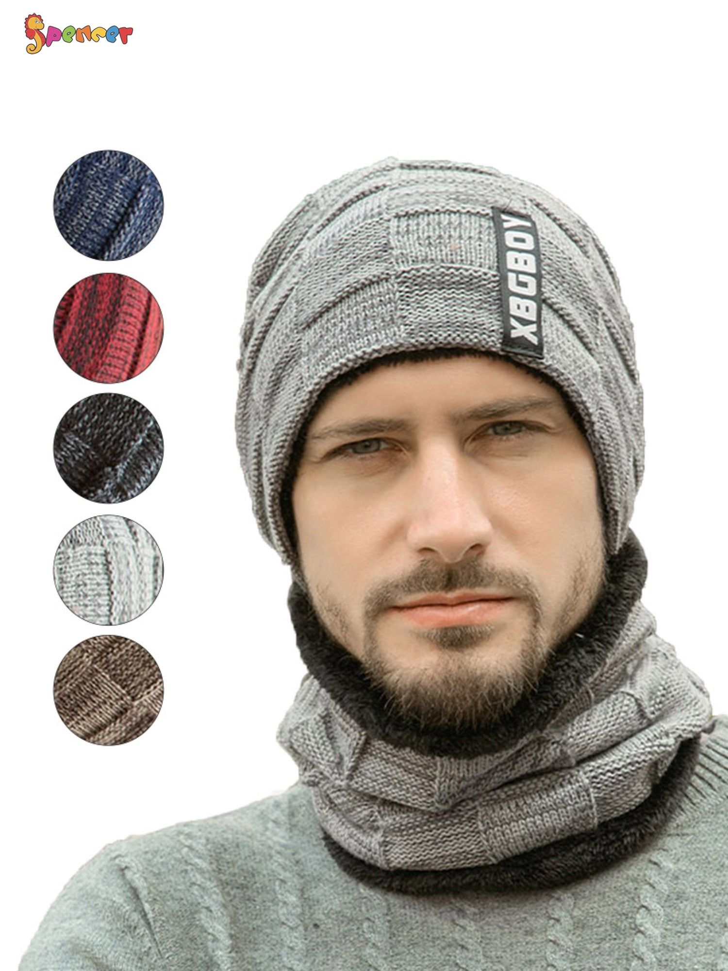 Spencer Set of 2 Winter Beanie Hats Scarf Set Warm Knit Hat 