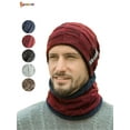 thumbnail image 1 of Spencer Set of 2 Winter Beanie Hats Scarf Set Warm Knit Hat Fleece Lined Skull Cap for Men Women Kids "Wine Red", 1 of 7