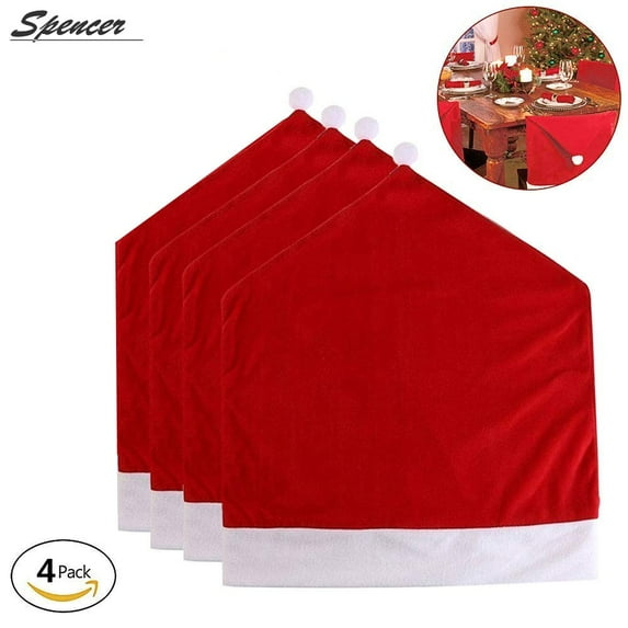 Spencer Set of 4 Christmas Santa Claus Red Hat Chair Back Covers Dining Chair Slipcovers for Dining Room Christmas Holiday Festive Decor