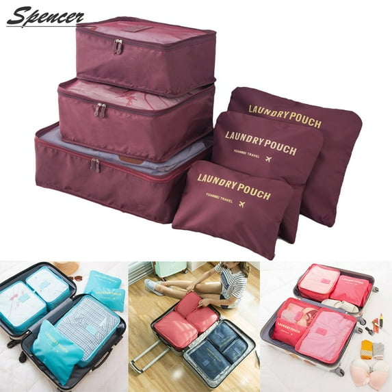 Spencer Set of 6 Waterproof Packing Cubes Travel Luggage Packing Organizer Pouch Clothes Storage Bag Suitcase for Toiletry "Red"