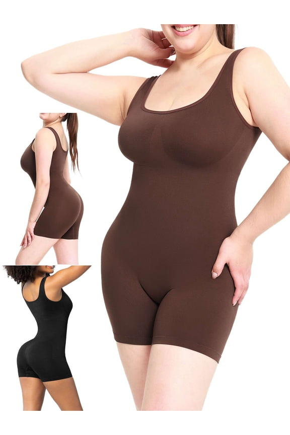 Shapewear Bodysuits for Women Tummy Control Butt Lifter Seamless Full Body Shaper Square Neck Jumpsuits Top, Black