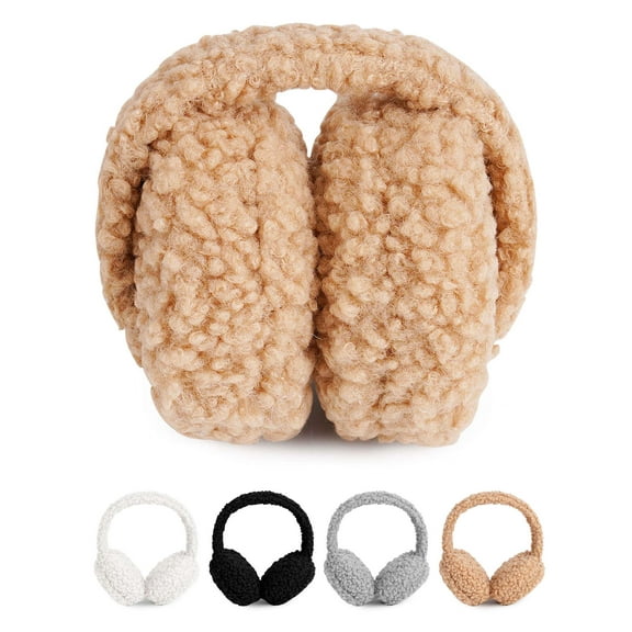 Spencer Sherpa Ear Muff for Women Plush Foldable Earmuffs Winter Earmuffs Cold Weather Outdoor Ear Warmer for Ladies, Black