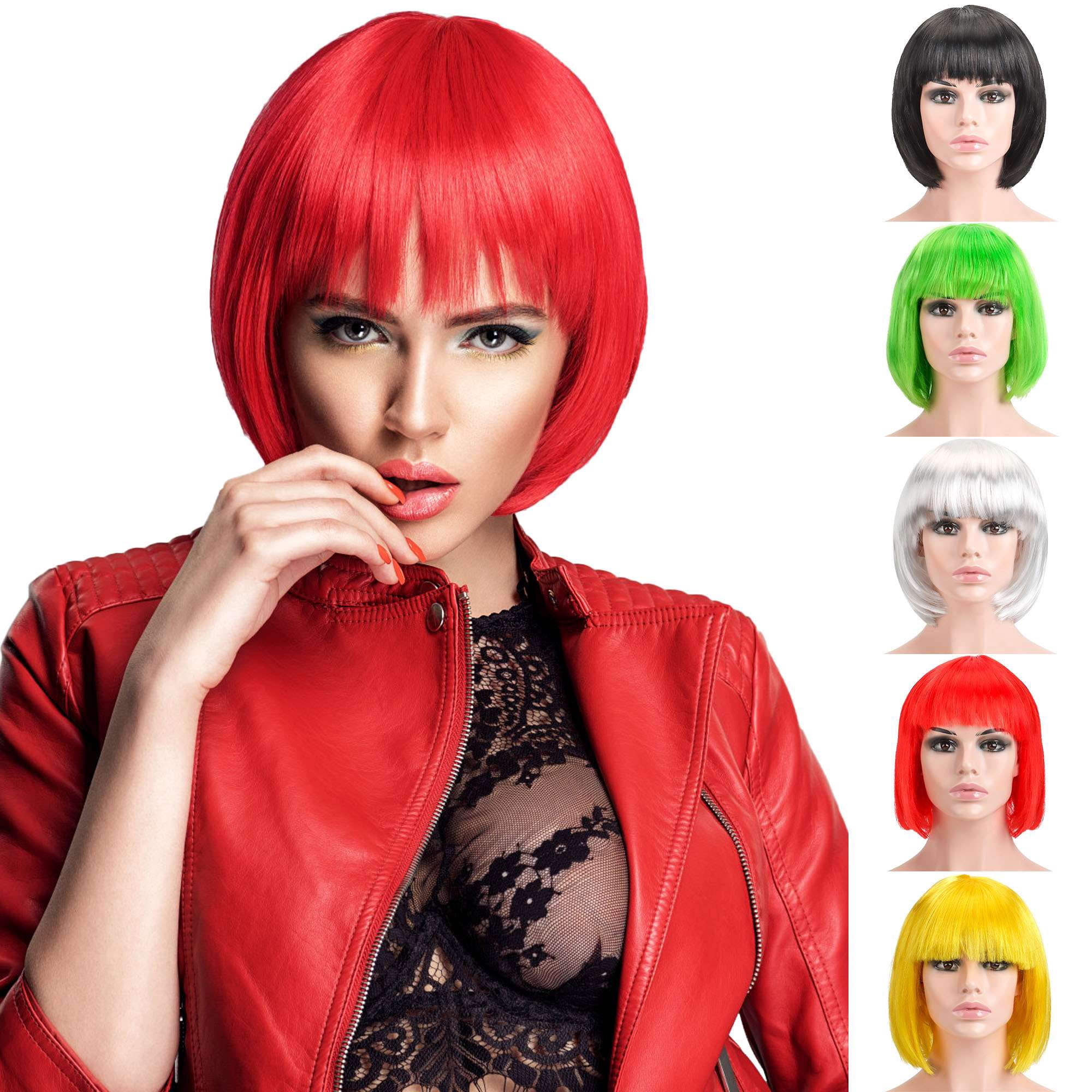 Women Red Heat Resistant Synthetic Straight Ombre Bob Wig Bangs 10 Inch Amazon.com : aHairBeauty Red Ombre Short Bob Straight  main image 4
