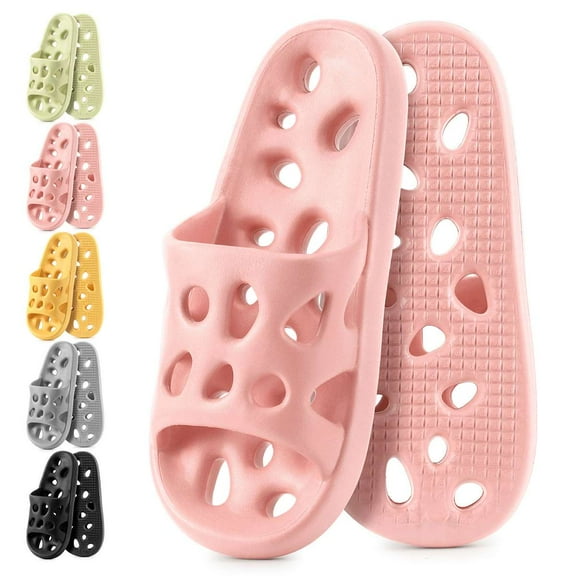Spencer Shower Shoes for Women Men, Quick Drying Non Slip Bath Slippers with Drain Holes, Pink, 4-5 Women