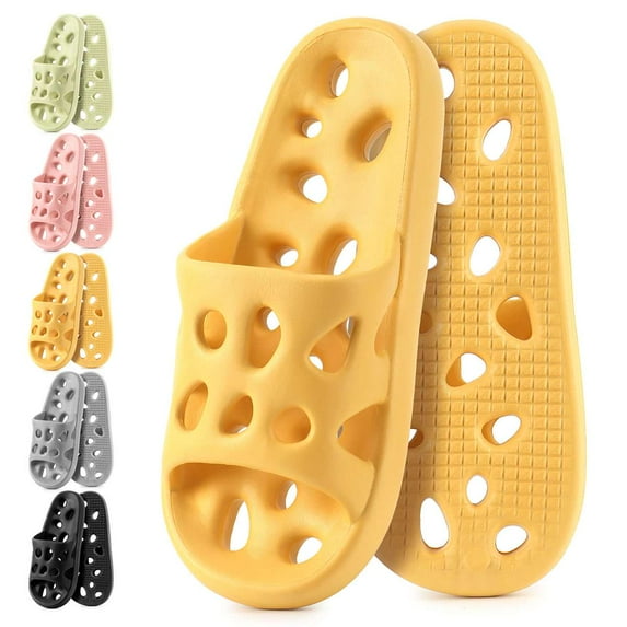 Spencer Shower Shoes for Women Men, Quick Drying Non Slip Bath Slippers with Drain Holes, Yellow, 8-9 Women/6-7 Men