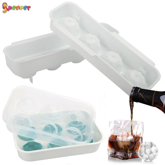 Spencer Silicone Ice Ball Mold, 4 Large Sphere Round Ice Cube Trays with Lid Reusable Ice Ball Maker for Whiskey and Cocktails, BPA Free