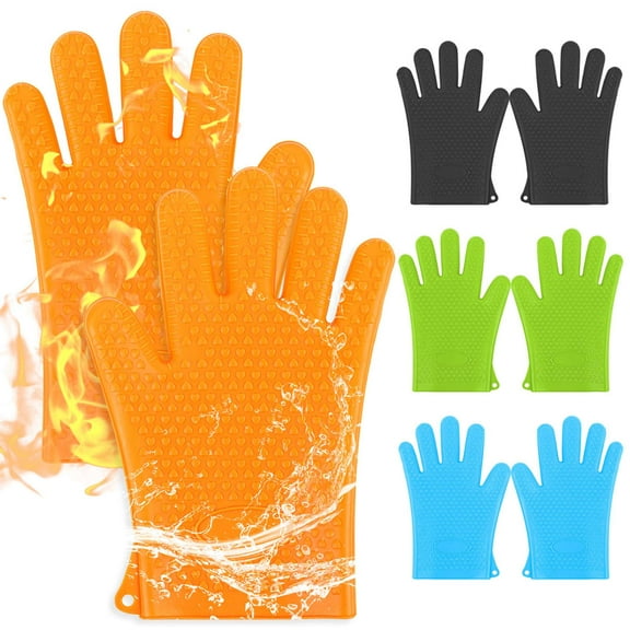 Spencer Silicone Smoker Oven Gloves Heat Resistant BBQ Gloves Waterproof Non-Slip Kitchen Oven Mitts for Grilling, Cooking, Baking (Orange)