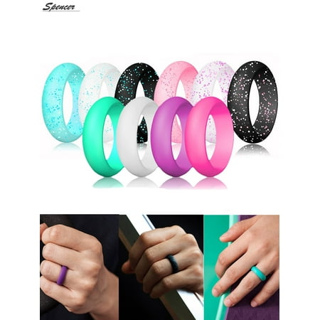 Spencer Silicone Stackable Wedding Rings, 10 Color Set, 5.5mm Width, Includes 10 Pcs