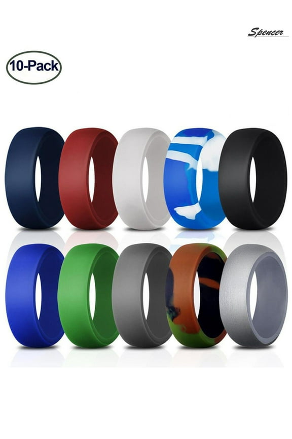 Silicone Wedding Rings, Multi-Color, Rubber Band, Includes 10pcs, Size 9