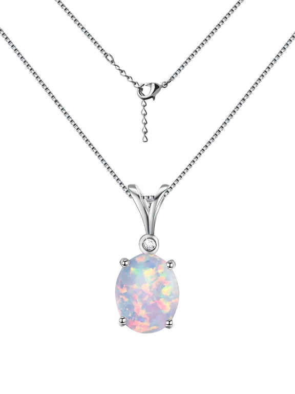 Silver Plated Opal Necklace Adjustable Length Fire Opal Pendant Necklace Jewelry Gifts for Women, Anniversary Valentine's Day Birthday Christmas Gift