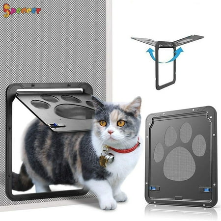 Spencer Sliding Pet Screen Dogs Door, Magnetic Flap Window Screen Automatic Lockable Black Door for Small Medium Dog and Cat Gate