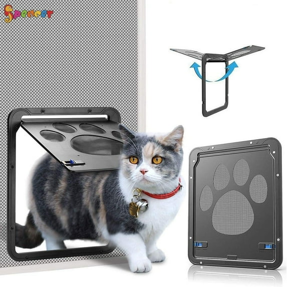 Spencer Sliding Pet Screen Dogs Door, Magnetic Flap Window Screen Automatic Lockable Black Door for Small Medium Dog and Cat Gate