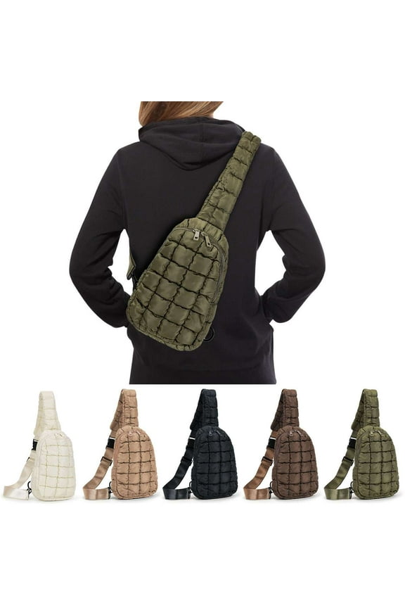 Sling Backpacks Small Puffer Sling Bag for Women Men Quilted Fashion Waist Packs Puffy Crossbody Bag Chest Bag for Travel, Green