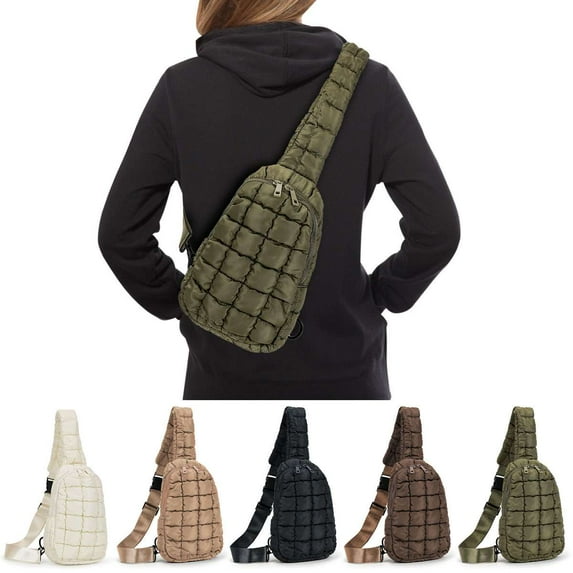 Spencer Sling Backpacks Small Puffer Sling Bag for Women Men Quilted Fashion Waist Packs Puffy Crossbody Bag Chest Bag for Travel, Khaki