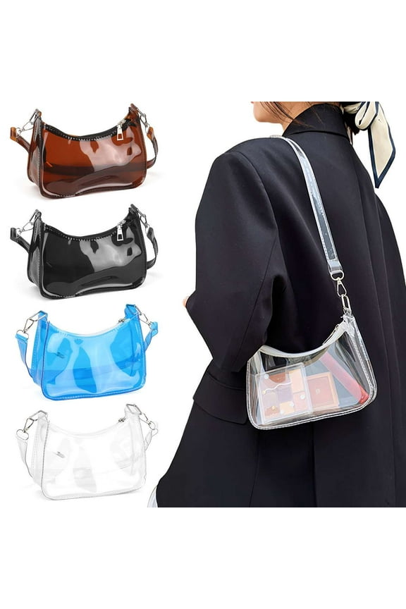 Small Crescent Shoulder Bag Underarm Purse for Women Hobo Handbag Clear Clutch Bag with Removable Strap, Brown
