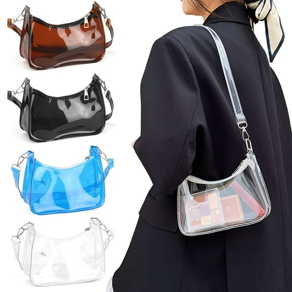 Spencer Small Crescent Shoulder Bag Underarm Purse for Women Hobo Handbag Clear Clutch Bag with Removable Strap, Clear