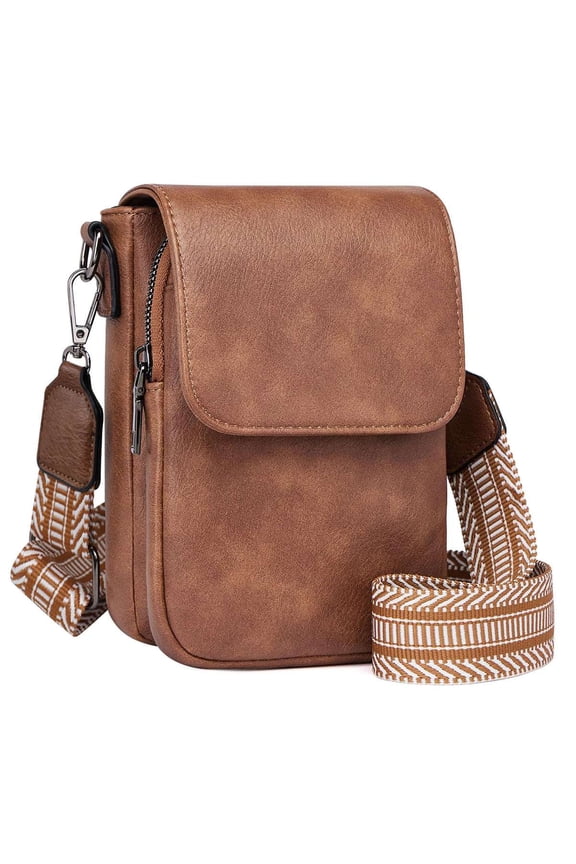 Small Crossbody Bags for Women, PU Leather Cell Phone Crossbody Wallet Purses with RFID Card Slots, Double Compartment, Brown