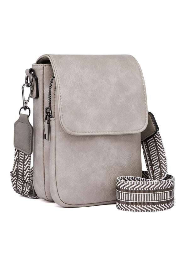 Small Crossbody Bags for Women, PU Leather Cell Phone Crossbody Wallet Purses with RFID Card Slots, Double Compartment, Gray