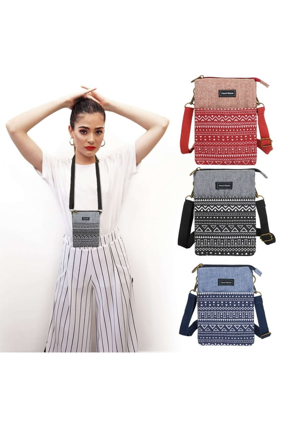 Small Crossbody Cell Phone Bag for Women Canvas Purse Bag Lightweight Shoulder Wallet Cellphone Pouch, Red