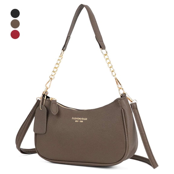 Spencer Small Purses and Handbags for Women Zipper Crossbody Bag PU Shoulder Bag Evening Clutch with 2 Removable Straps, Brown