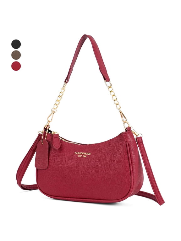 Small Purses and Handbags for Women Zipper Crossbody Bag PU Shoulder Bag Evening Clutch with 2 Removable Straps, Red