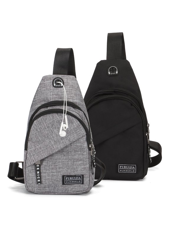Small Sling Bag for Men Women - Crossbody Chest Shoulder Backpack Water Resistant Travel Bag With Earphone Hole for Gym Travel Hiking (11.8"*6.7"*2.4", Black)