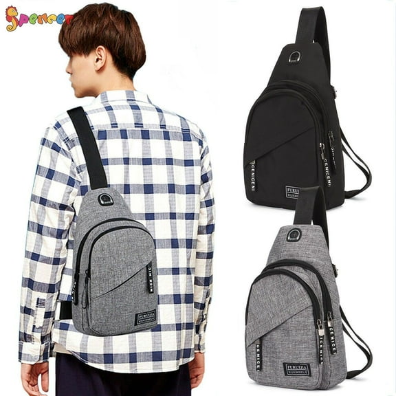 Spencer Small Sling Bag for Men Women - Crossbody Chest Shoulder Backpack Water Resistant Travel Bag With Earphone Hole for Gym Travel Hiking (11.8"*6.7"*2.4", Black)