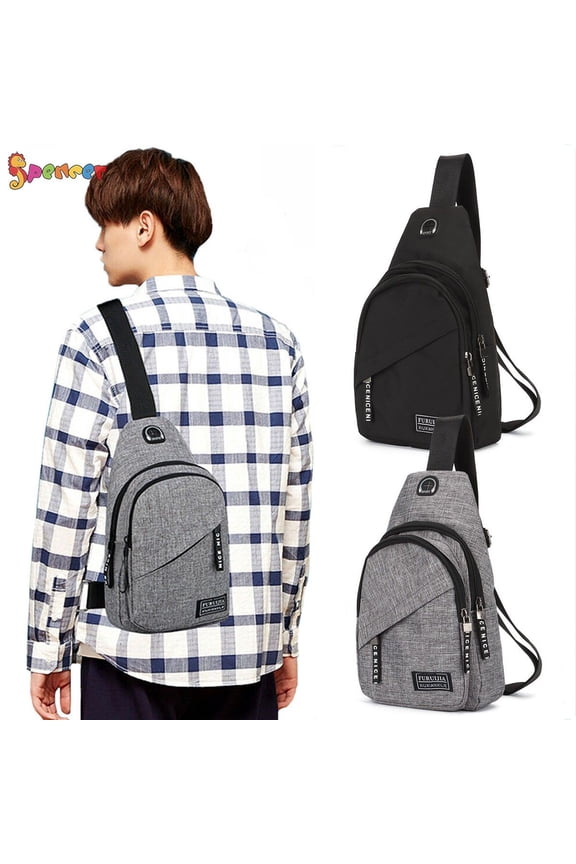 Small Sling Bag for Men Women - Crossbody Chest Shoulder Backpack Water Resistant Travel Bag With Earphone Hole for Gym Travel Hiking (11.8"*6.7"*2.4", Black)