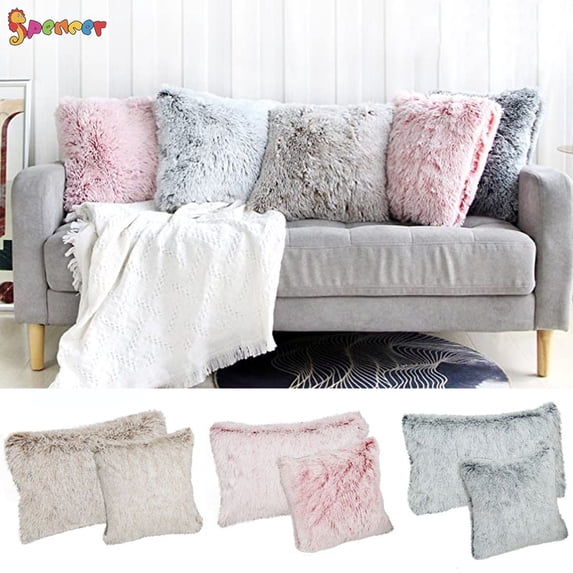 Spencer Soft Faux Fur Throw Pillow Covers Luxury Plush Shaggy Cushion Cover Case for Sofa Couch Bed Home Decorative (18" X 18",Khaki)