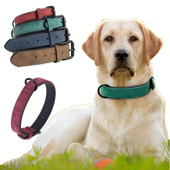 Spencer Soft Padded Dog Collars, Adjustable Thick Leather Pet Collars for Small Medium Large Dogs (L, Brown)