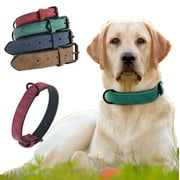 Spencer Soft Padded Dog Collars, Adjustable Thick Leather Pet Collars for Small Medium Large Dogs (L, Green)
